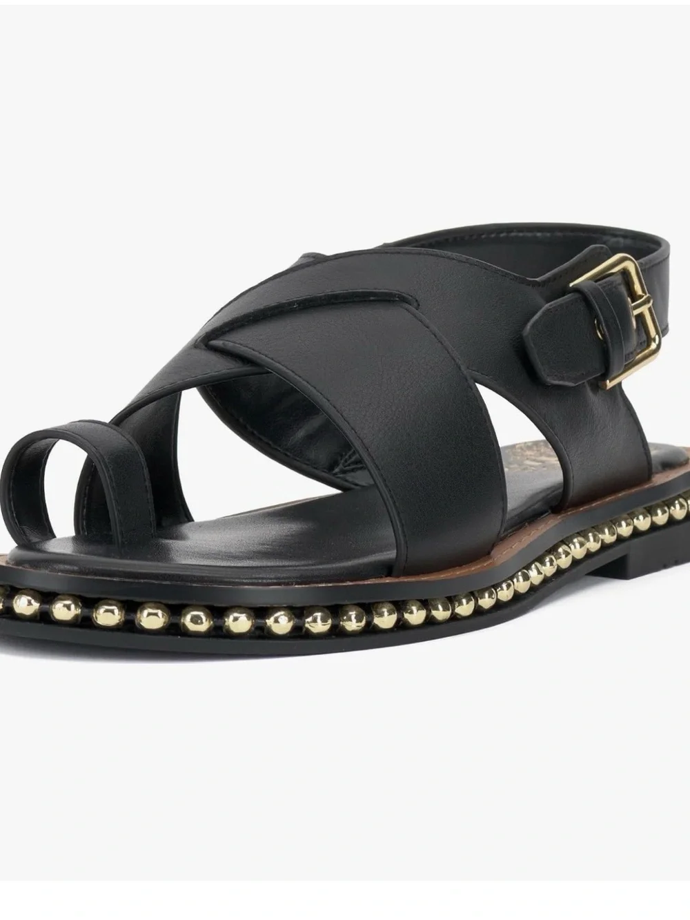 NWT, Vince Camuto ‘Ciela’ Black Leather Gold Studded Accents Sandals! New in Box